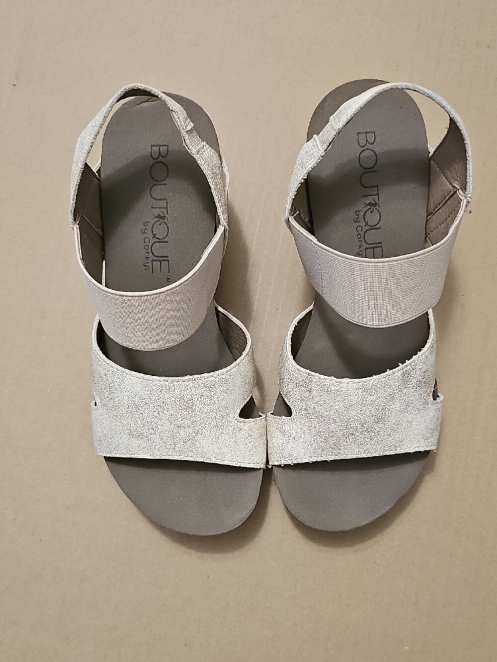 Corkys Boutique Metallic Beige Cork Wedge Sandals - Picture 3 of 8